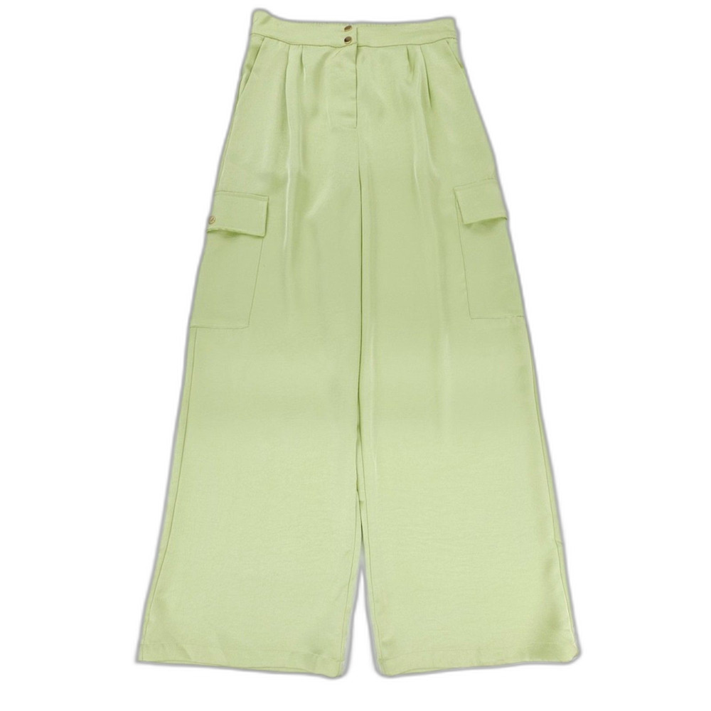 HOUSE OF HARLOW Wide Leg Satin Cargo Pants Lime Green Athflow 90s Y2k Streetwear